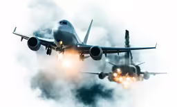an airplane flies through the clouds and lights
