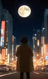 a woman is looking up at the sky in an old - fashioned city street