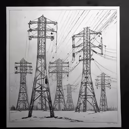 a black and white photo shows lots of power lines