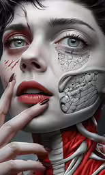 a woman with her hand on her face