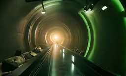 an empty train tunnel next to some people