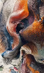 the image shows an unusual animal face that is distorted with its eye looking directly at the viewer