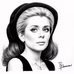 the drawing of joan stewart, in a black and white photo