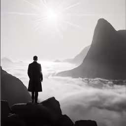 a person that is standing on some rocks