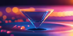 a glass in the foreground with lights behind it