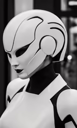 a very futuristic woman that is dressed in white