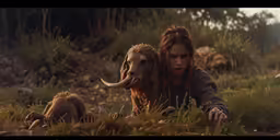 a man lying on the ground with an animal