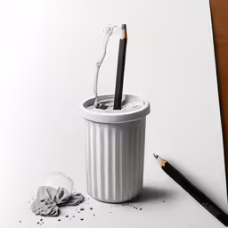 a pencil is placed in a cup to draw something