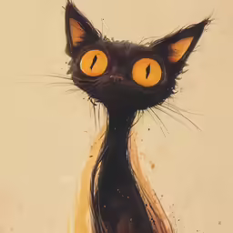 this is an image of a black cat with yellow eyes