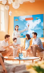 a family sitting on the couch and watching tv
