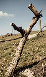 an unkempt branch laying in a field, in the afternoon