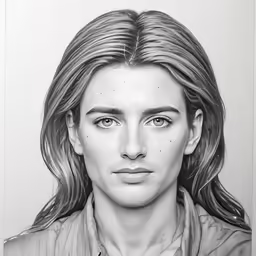 a pencil drawing of a woman with long hair