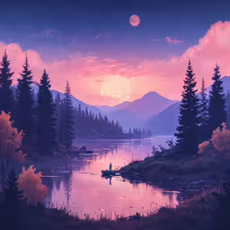 a large body of water with a boat on it,the painting is very beautiful at night with an artistic look