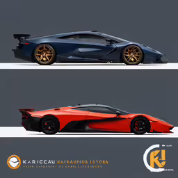 two different pictures of a race car,two views of the lamb project one concept car