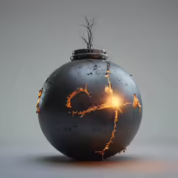 a round vase has a plant growing out of it