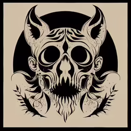 a skull with horns and two skulls in front of it