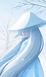 a girl with a white dress is covered by a snow cloak