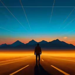 an abstract image of a man walking alone in the desert