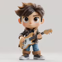 the doll is holding a guitar and posing for a photo