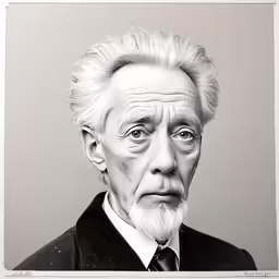 an elderly man looking pensively with white hair and beard