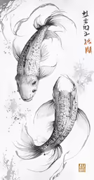 two carpies, one fish and another fish with water on the side
