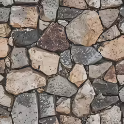 an arrangement of colorful rocks on a stone wall