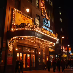 a crowd is standing outside the theatre marquee for broadway
