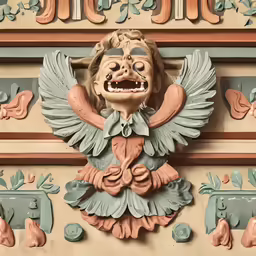 there is a carved figure with big wings on the building