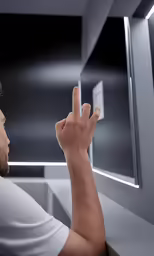 the person has his finger up in the air
