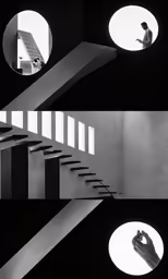 a man is climbing the steps of stairs in the dark