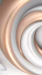 there is an abstract painting with some white and gold accents,a computer graphic is shown with a circular swirl on the bottom