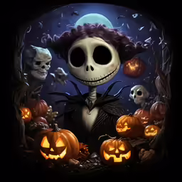 a little skeleton in a halloween costume surrounded by jack and the o lanterns