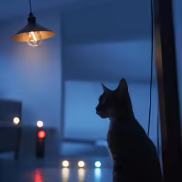 there is a cat that is sitting in front of a window