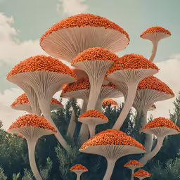 a group of large mushrooms that are growing in the grass