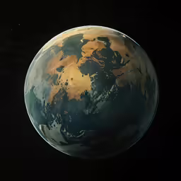 a very large green planet with some light brown highlights