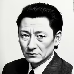 a man wearing a suit and tie is drawn in black and white