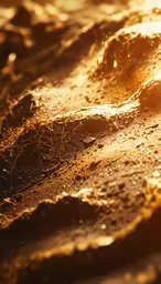 there is some sand that is brown and has water around it