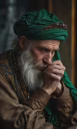 an older man with a green hat and a green beard