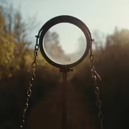 a metal object with chains on it is hanging off
