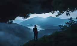man standing on mountain and looking out at the horizon