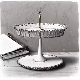 a small cake plate sitting on top of a wooden table