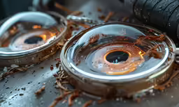 two metal lids sitting on top of an object