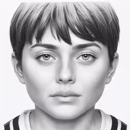 a young boy with eyes shut stares at the camera