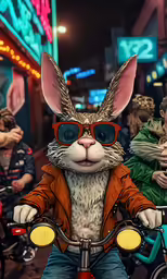 a rabbit on a bike with glasses