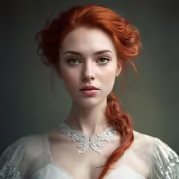 a beautiful red haired woman with a diamond choker