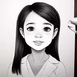 a drawing of a little girl with long dark hair