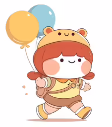 an animal holding a balloon while standing next to a white background
