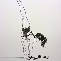 a young girl standing on her hands with a ball behind her