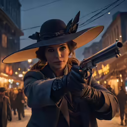 a woman with a gun in her hand