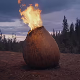 the fire can be seen from the top of this coconut shell